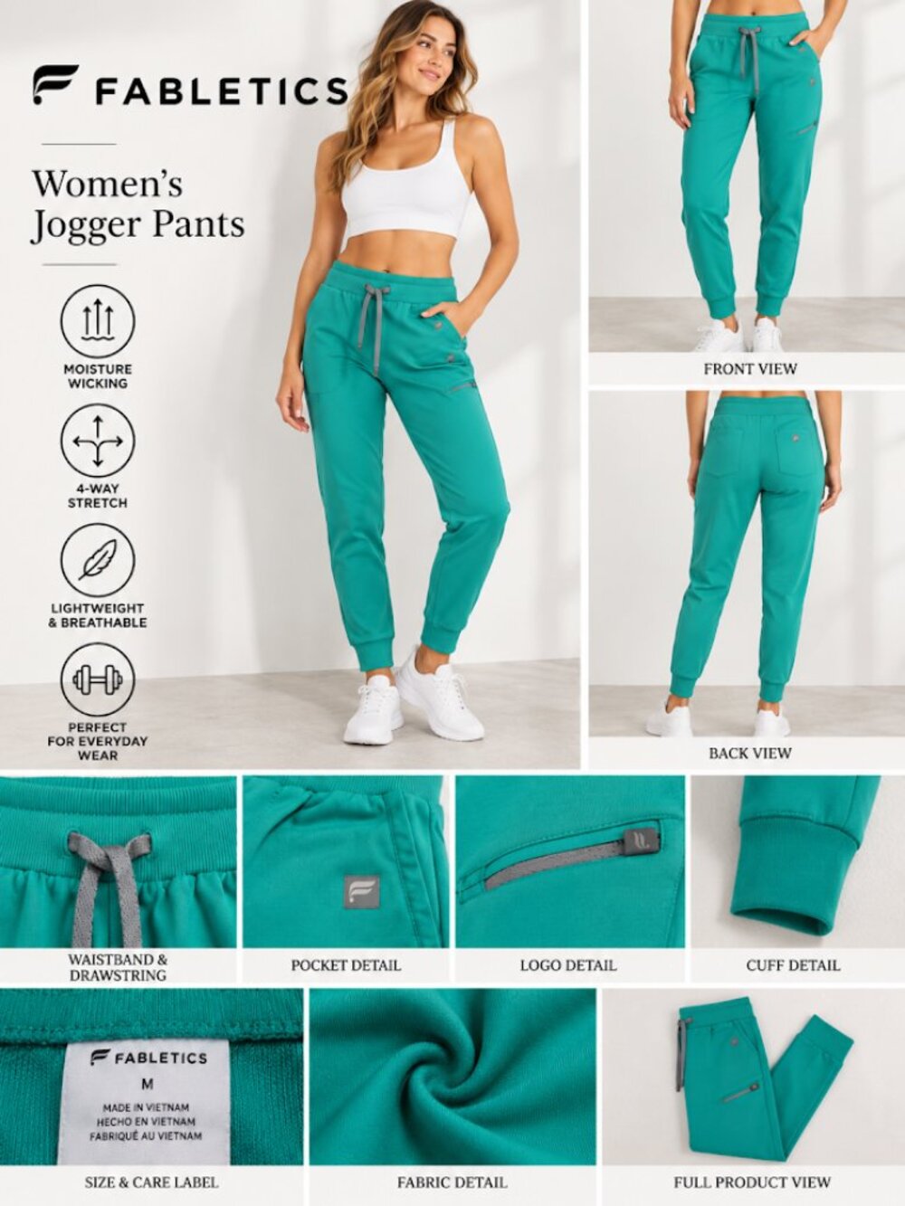 Limited Edition Fabletics All-Shift Scrub Jogger -Electric Teal- Unisex